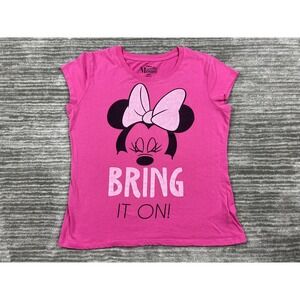 Disney‎ T-Shirt Girls XXL 19 Pink Minnie Mouse Bring It On Graphic Tee Short Slv
